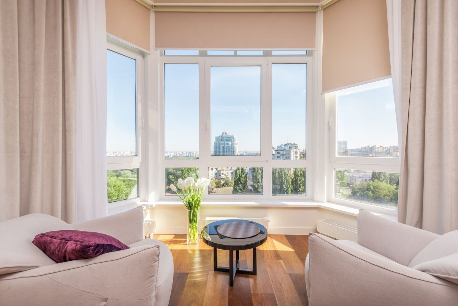 Bright living room with large windows